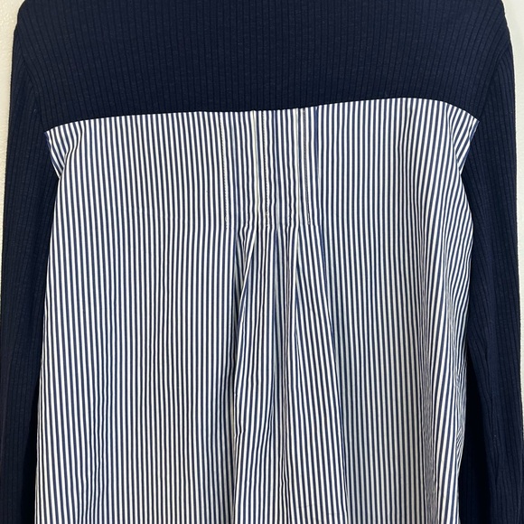 Sandro Blue Striped Knit Mixed Fabric Long Sleeve Top Size Large - Picture 9 of 11